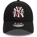 new-era-new-york-yankees-mlb-9forty-verstellbare-schwarze-kappe-mit-gebogenem-schirm-flower-icon