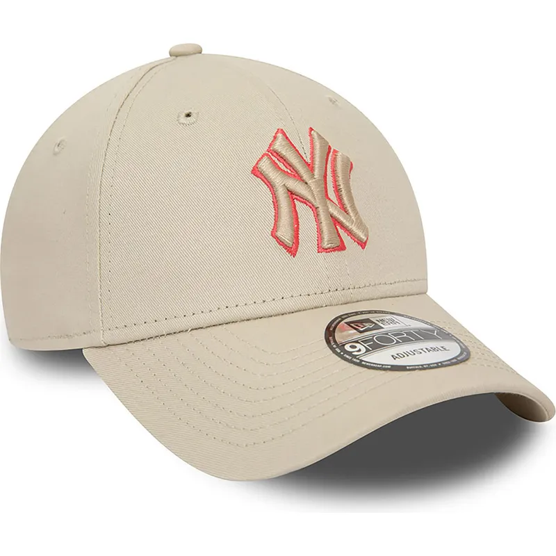 beige-verstellbare-curved-cap-9forty-team-outline-der-new-york-yankees-mlb-von-new-era
