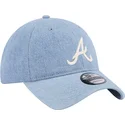 verstellbare-blaue-curved-cap-9twenty-washed-denim-der-atlanta-braves-mlb-von-new-era