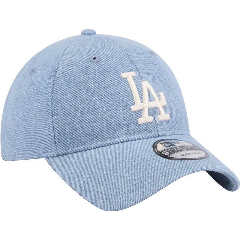 mutzen-gebogen-blau-verstellbares-band-9twenty-washed-denim-der-los-angeles-dodgers-mlb-von-new-era