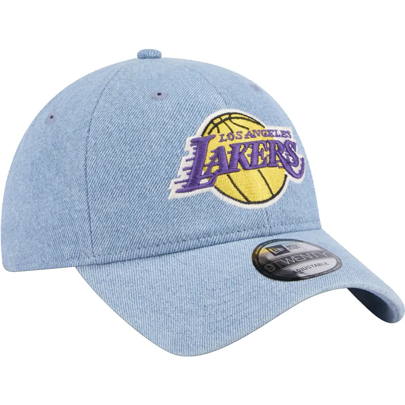 mutzen-gebogen-blau-verstellbares-band-9twenty-washed-denim-der-los-angeles-lakers-nba-von-new-era
