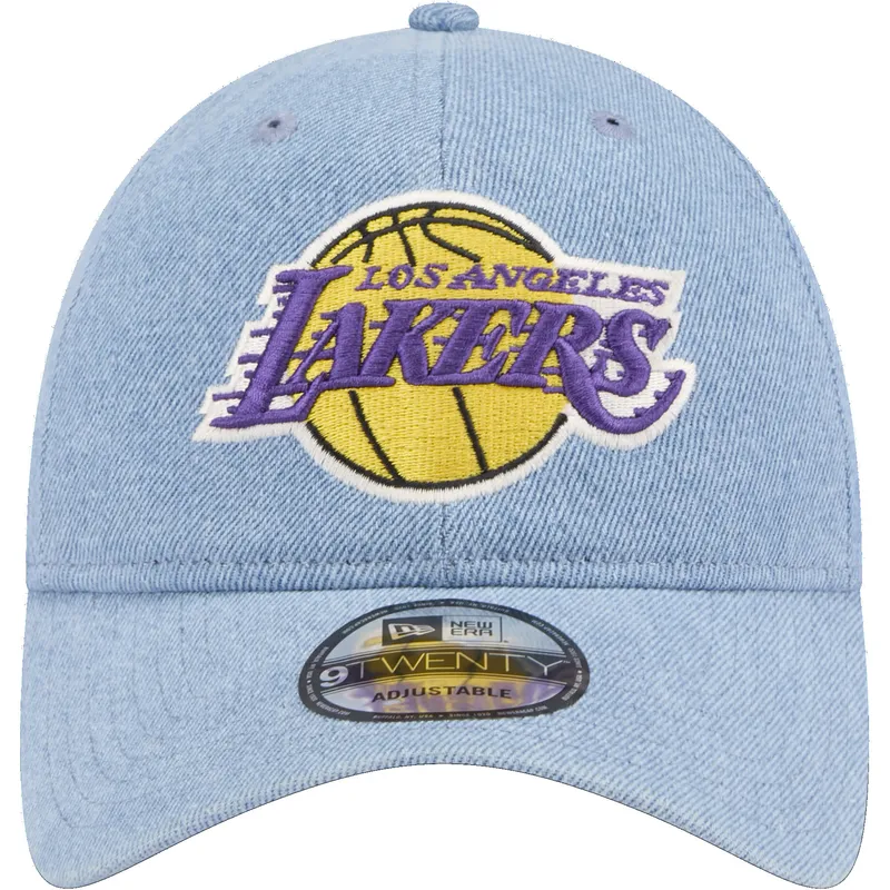 mutzen-gebogen-blau-verstellbares-band-9twenty-washed-denim-der-los-angeles-lakers-nba-von-new-era