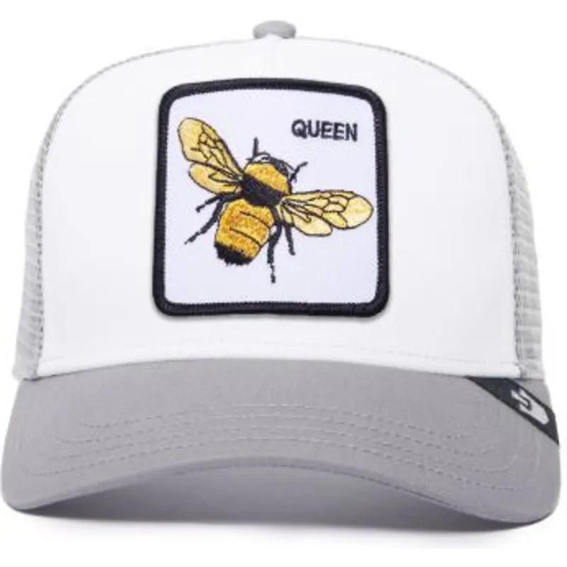 weisse-und-graue-trucker-kappe-biene-the-queen-bee-the-farm-von-goorin-bros
