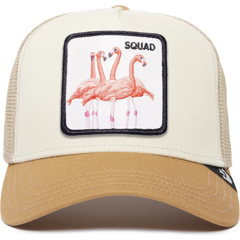 trucker-cap-beige-und-braun-flamingo-squad-the-farm-premium-von-goorin-bros
