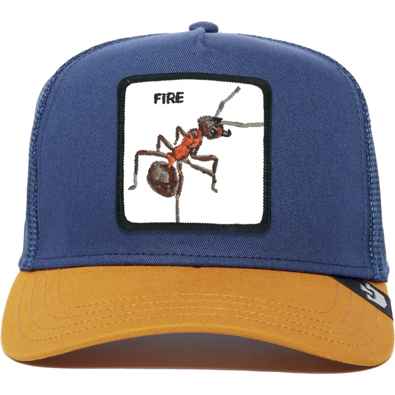 niebiesko-brazowa-czapka-truckerka-z-mrowka-fire-the-farm-premium-od-goorin-bros