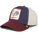 gorra-curva-azul-marino-beige-y-roja-snapback-gallo-cock-all-american-rooster-100-the-farm-all-over-canvas-de-goorin-bros