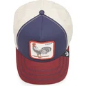 gorra-curva-azul-marino-beige-y-roja-snapback-gallo-cock-all-american-rooster-100-the-farm-all-over-canvas-de-goorin-bros