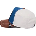 goorin-bros-tough-bully-100-the-farm-all-over-canvas-snapback-kappe-mit-gebogenem-schirm-in-blau-weiss-und-braun-bulldogge-motiv