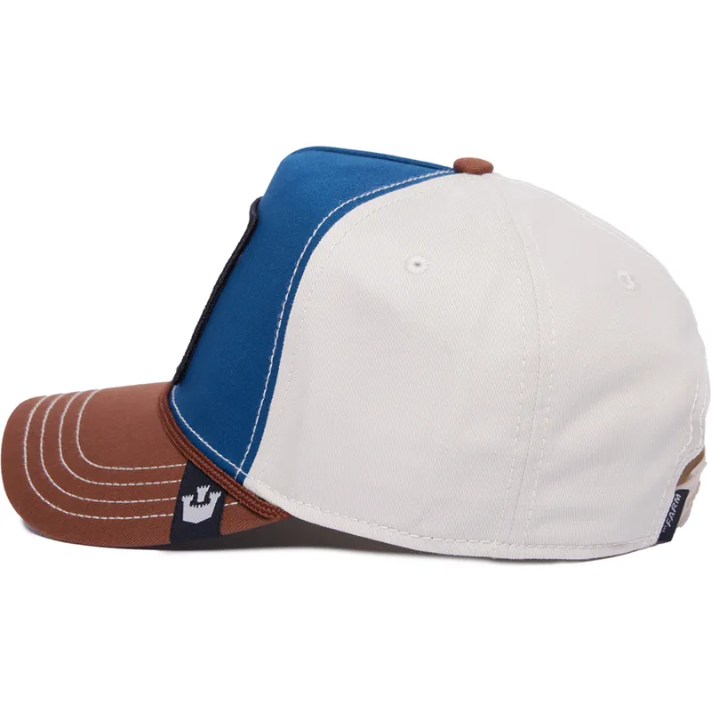 goorin-bros-tough-bully-100-the-farm-all-over-canvas-snapback-kappe-mit-gebogenem-schirm-in-blau-weiss-und-braun-bulldogge-motiv