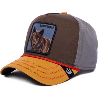 Goorin Bros. Curved Brim Lone Wolf 100 The Farm All Over Canvas Brown, Orange and Grey Snapback Cap