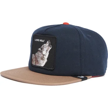 Berretto piatto blu marino e marrone snapback lupo Lone Wolf One Pack The Farm Flats di Goorin Bros.