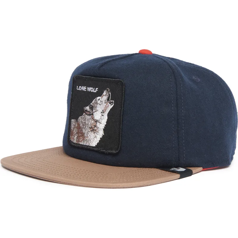 marineblaue-und-braune-flatcap-snapback-wolf-lone-wolf-one-pack-the-farm-flats-von-goorin-bros