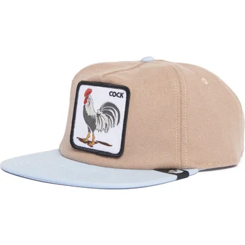 Płaska czapka brązowo-niebieska snapback kogut Cock Free Range The Farm Flats Goorin Bros.