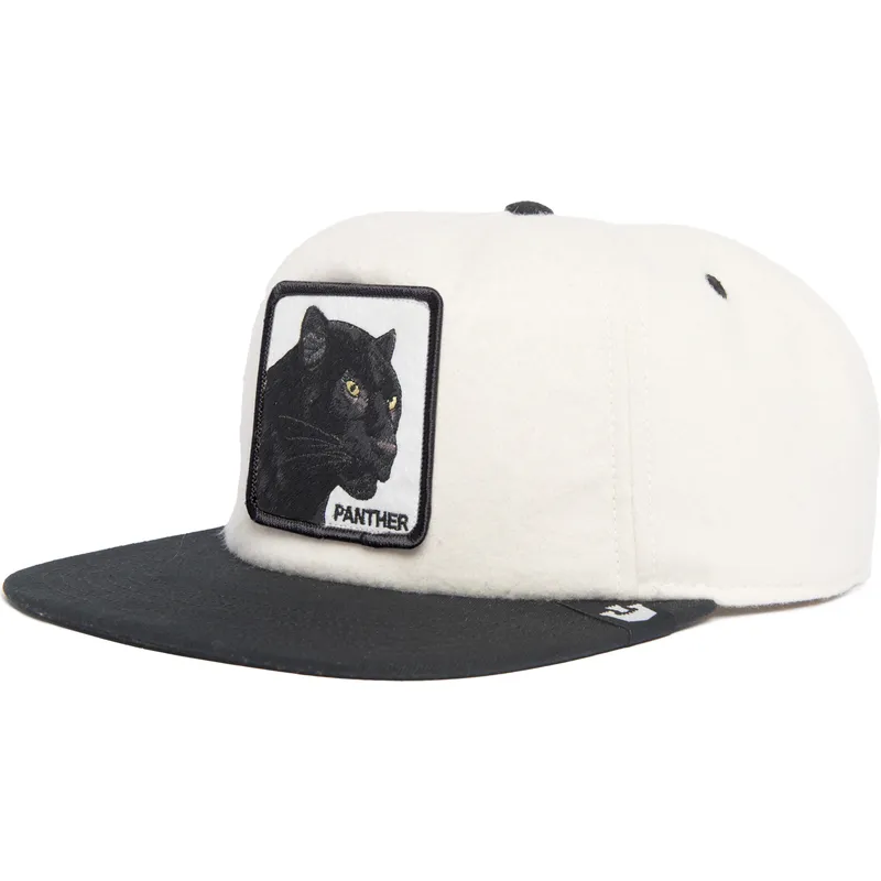 weisse-und-schwarze-flache-snapback-kappe-panther-black-panther-stealth-explorer-the-farm-flats-von-goorin-bros