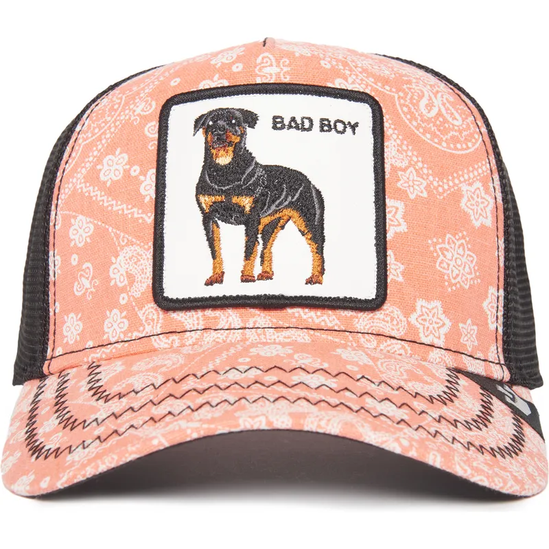 trucker-cap-rosa-und-schwarz-hund-rottweiler-bad-boy-lovesexy-the-farm-paisley-von-goorin-bros