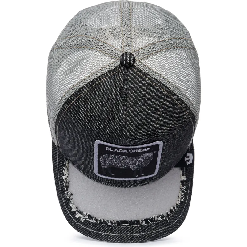 trucker-cap-schwarz-und-grau-schaf-silky-sheep-the-farm-silky-roots-von-goorin-bros