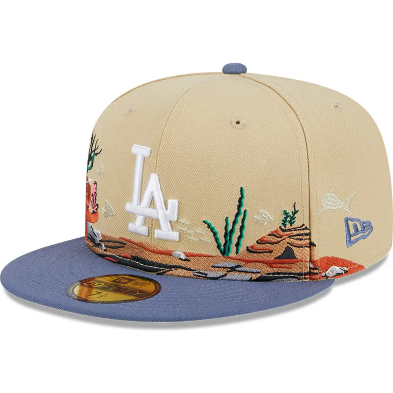 mutzen-flach-braun-angepasst-59fifty-team-landscape-der-los-angeles-dodgers-mlb-von-new-era