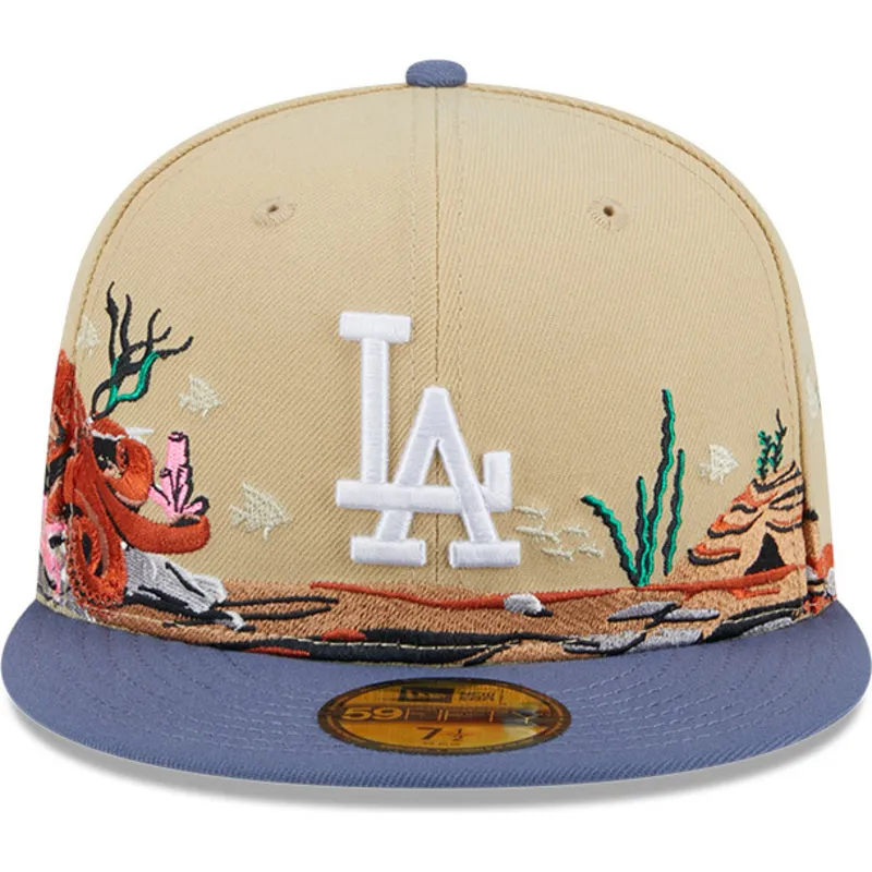 mutzen-flach-braun-angepasst-59fifty-team-landscape-der-los-angeles-dodgers-mlb-von-new-era