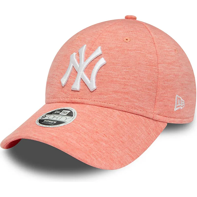 gebogene-rosa-verstellbare-damen-kappe-9forty-jersey-der-new-york-yankees-mlb-von-new-era