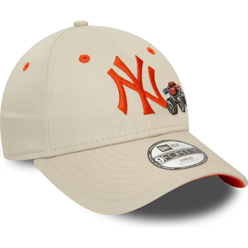 mutzen-gebogen-beige-verstellbares-band-fur-kinder-9forty-graphic-monster-truck-der-new-york-yankees-mlb-von-new-era