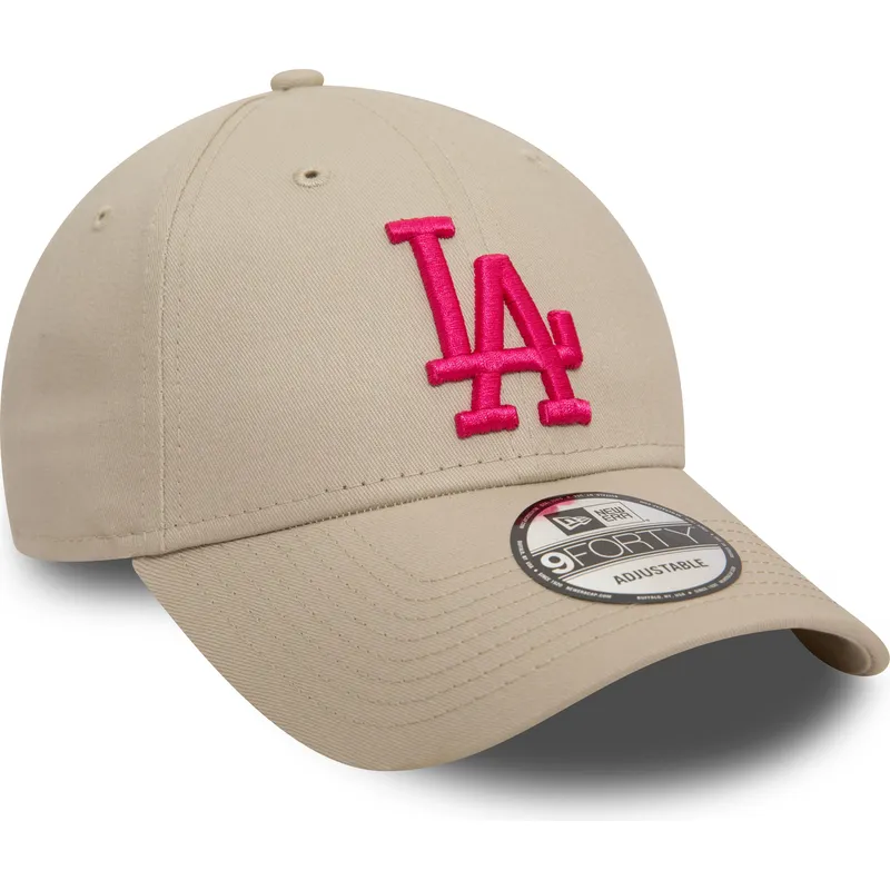 gorra-curva-beige-ajustable-con-logo-rosa-9forty-league-essential-de-los-angeles-dodgers-mlb-de-new-era