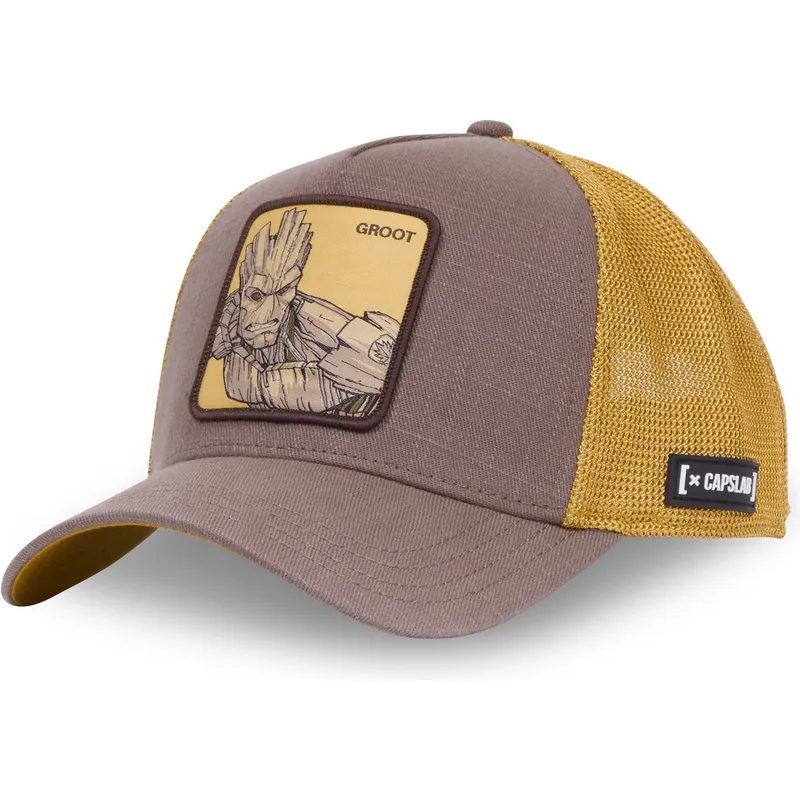 capslab-groot-gro1-marvel-comics-brun-och-gul-truckerkeps