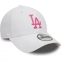 casquette-courbee-blanche-ajustable-avec-logo-rose-9forty-seasonal-infill-los-angeles-dodgers-mlb-new-era