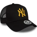 schwarze-damen-trucker-cap-mit-gelbem-logo-a-frame-metallic-der-new-york-yankees-mlb-von-new-era