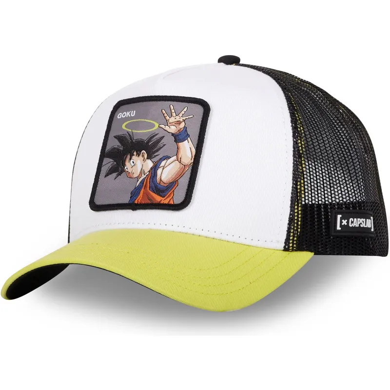trucker-cap-weiss-schwarz-und-gelb-son-goku-ang-dragon-ball-von-capslab