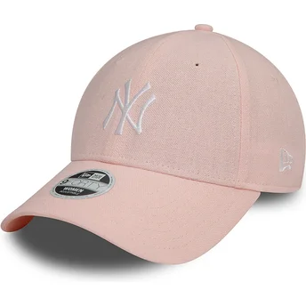 Cappellino curvo rosa regolabile per donna 9FORTY Linen dei New York Yankees MLB di New Era
