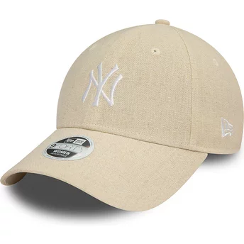 Casquette courbée beige ajustable pour femme 9FORTY Linen New York Yankees MLB New Era