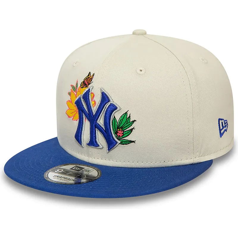 weisse-und-blaue-flache-snapback-kappe-9fifty-floral-der-new-york-yankees-mlb-von-new-era