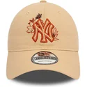 mutzen-gebogen-braun-verstellbares-band-9twenty-floral-der-new-york-yankees-mlb-von-new-era