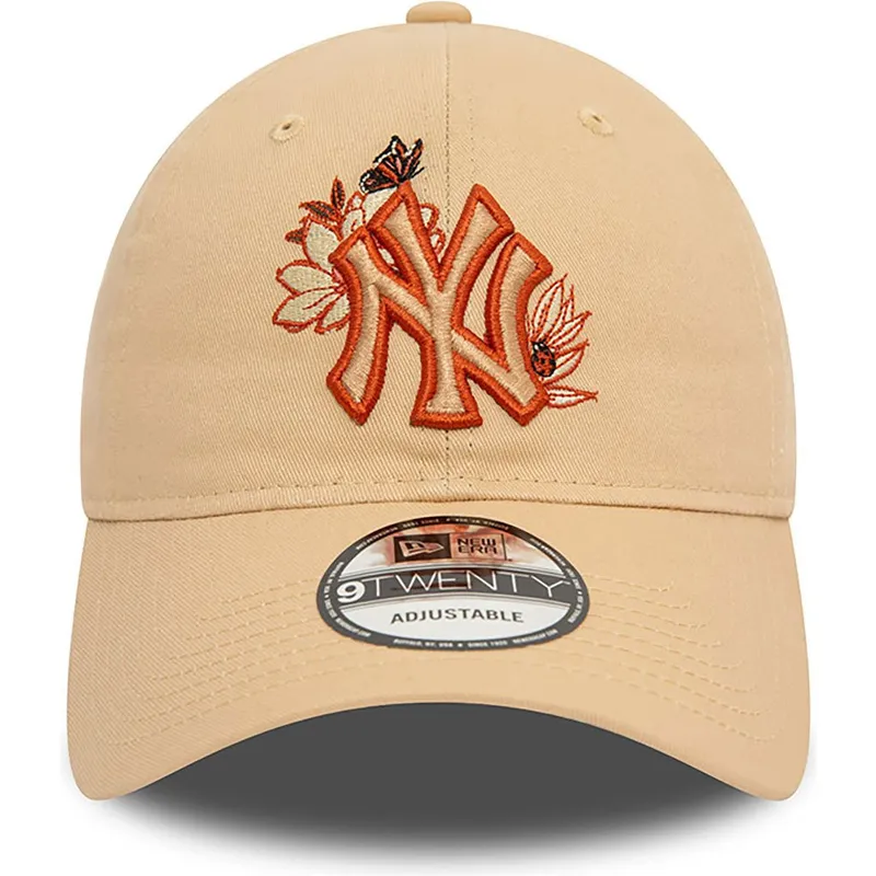 mutzen-gebogen-braun-verstellbares-band-9twenty-floral-der-new-york-yankees-mlb-von-new-era