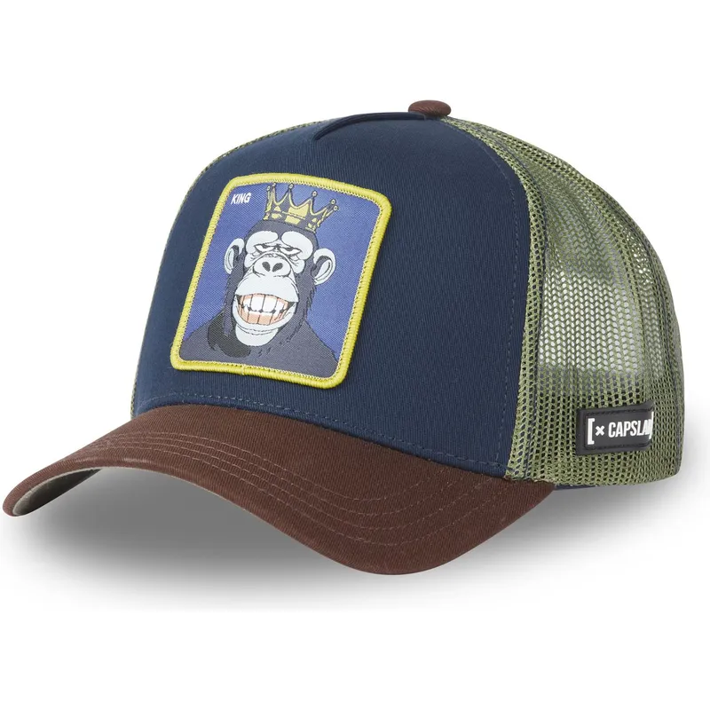 capslab-king-gor9-monkey-business-trucker-cap-in-marineblau-grun-und-braun
