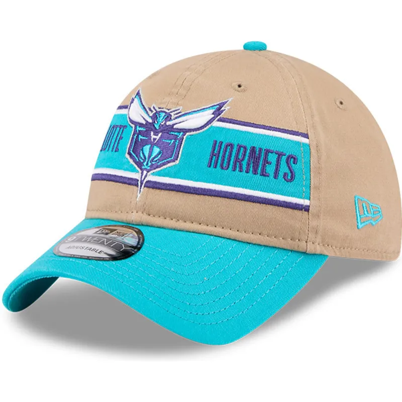 braune-und-blaue-verstellbare-curved-cap-9twenty-draft-2024-der-charlotte-hornets-nba-von-new-era