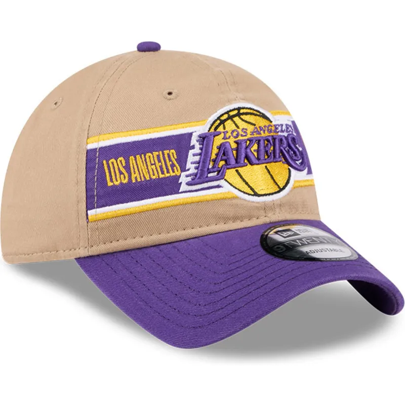 braune-und-violette-verstellbare-curved-cap-9twenty-draft-2024-der-los-angeles-lakers-nba-von-new-era