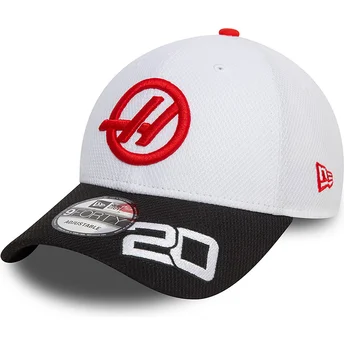 Gorra curva blanca y negra snapback Kevin Magnussen 9FORTY de Haas F1 Team Formula 1 de New Era