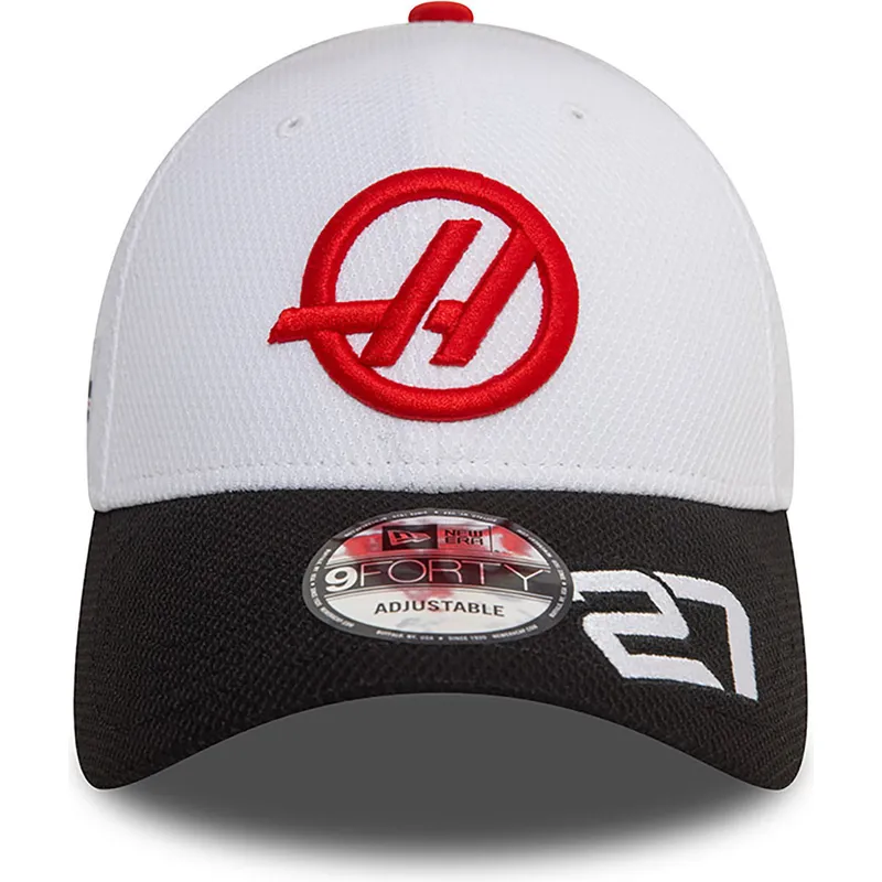weisse-und-schwarze-gebogene-snapback-kappe-nico-hulkenberg-9forty-von-haas-f1-team-formula-1-von-new-era
