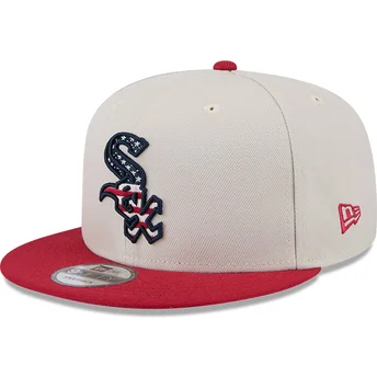 Gorra plana beige y roja snapback 9FIFTY 4th of July de Chicago White Sox MLB de New Era