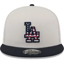 beige-und-marineblaue-snapback-kappe-9fifty-4th-of-july-los-angeles-dodgers-mlb-von-new-era