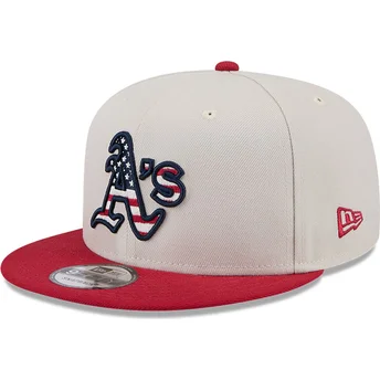 Casquette plate beige et rouge snapback 9FIFTY 4th of July Oakland Athletics MLB New Era