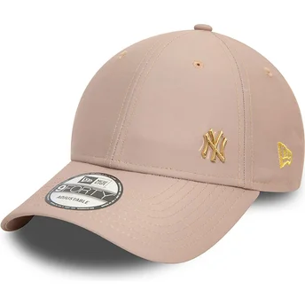 New Era Curved Brim Golden Logo 9FORTY Flawless New York Yankees MLB Beige Adjustable Cap