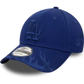 Casquette courbée bleue ajustable avec logo bleu 9FORTY Flame Los Angeles Dodgers MLB New Era