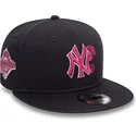 new-era-flat-brim-pink-logo-9fifty-seasonal-flower-new-york-yankees-mlb-navy-blue-snapback-cap