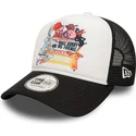 weisse-und-schwarze-trucker-kappe-bugs-bunny-and-his-friends-a-frame-von-looney-tunes-von-new-era