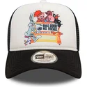 weisse-und-schwarze-trucker-kappe-bugs-bunny-and-his-friends-a-frame-von-looney-tunes-von-new-era