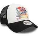weisse-und-schwarze-trucker-kappe-bugs-bunny-and-his-friends-a-frame-von-looney-tunes-von-new-era