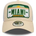 casquette-trucker-beige-et-blanche-a-frame-license-plate-miami-villes-et-plages-new-era