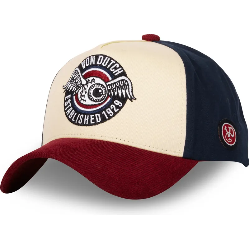 gebogene-beige-blaue-und-rote-snapback-kappe-vint02-von-von-dutch